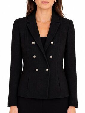 Vintage CHANEL Boutique Double Breasted Blazer Jacket Sz 36 US 4 Black Wool